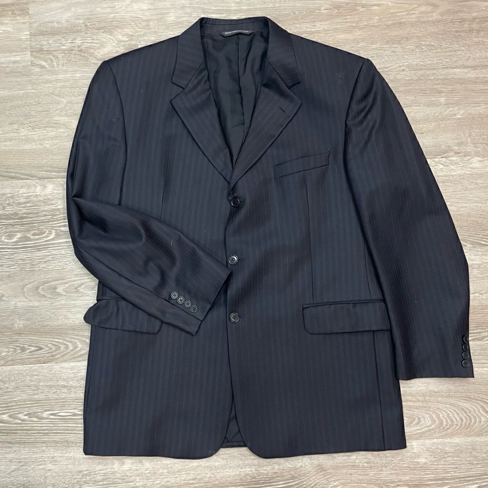 Ermenegildo Zegna Navy Blue Striped Wool Suit Blazer 48R